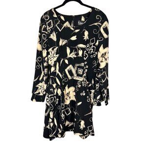 Vintage Floral Dress 3 Black Mini Wrap Chic Retro Classic Old Money Preppy Artsy